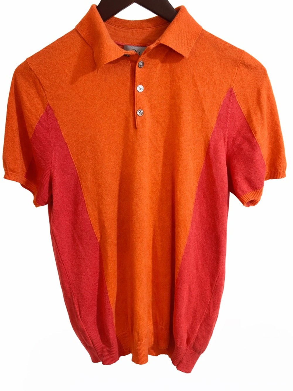 QI Cashmere Men’s Orange & Red Short-Sleeve Polo Shirt